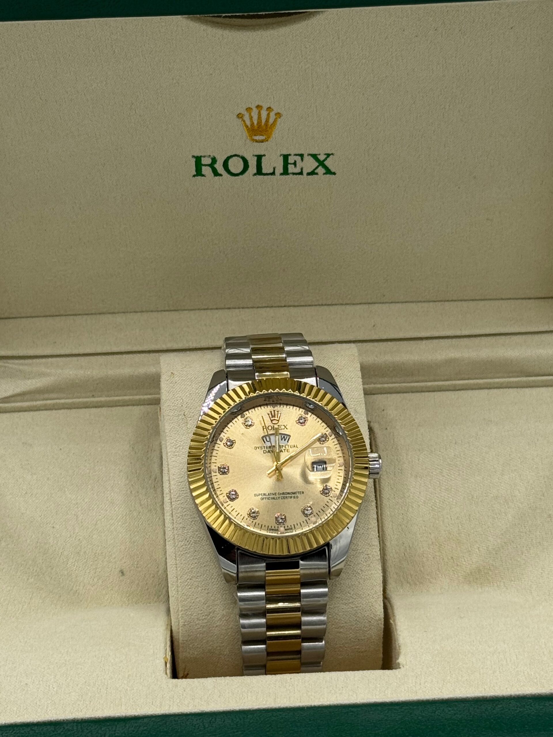 Rolex Luxury Two Tone Day-Date Watch with Simple Box